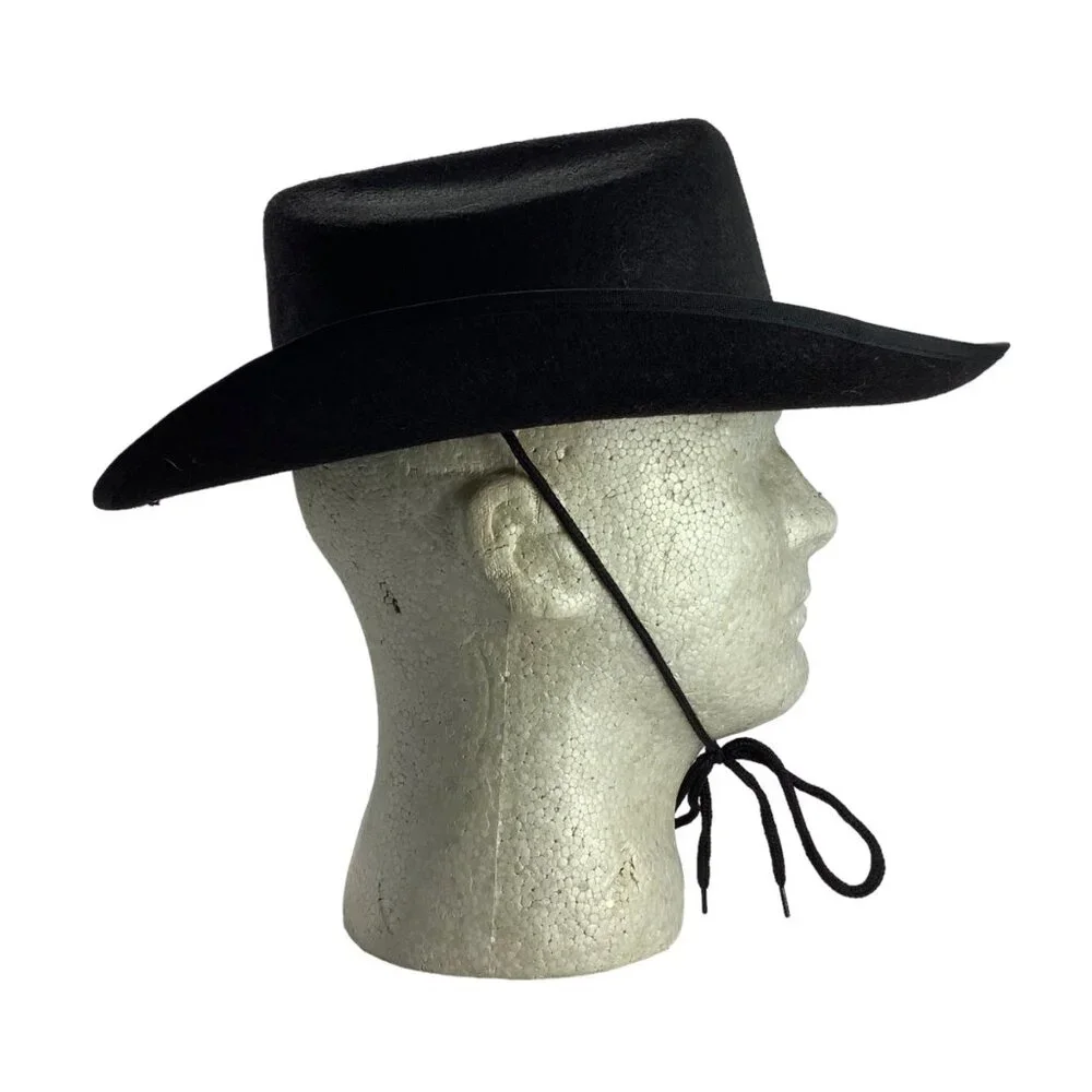 Western Cowboy Cowgirl‎ Hat Black Felted Adult One Size Wide Brim Chin Strap